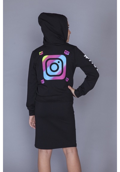 Toontoy Kids Toontoy Kız Çocuk Instagram Baskılı Etekli Takım Siyah