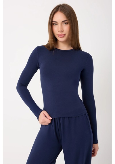 Zoor Ultra Soft Penye Modal Yuvarlak Yaka Bluz Laci Vert