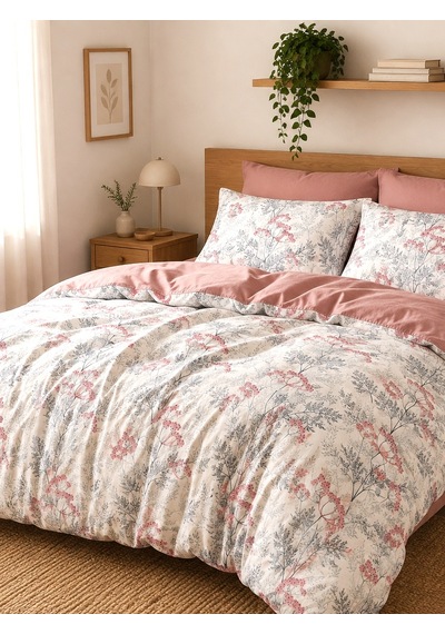 Mystory Home Lastikli Çarşaflı Çift Kişilik Nevresim Takımı Flora Mint