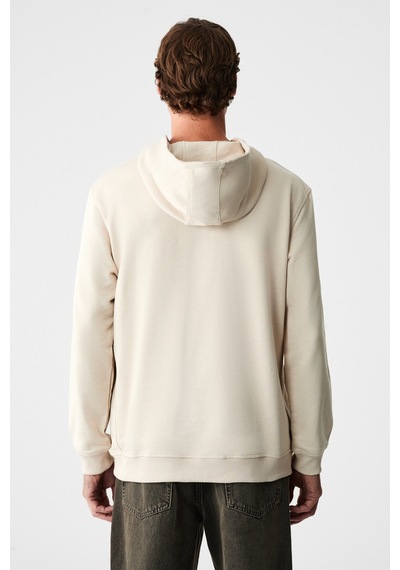 Grimelange Alessıo Erkek %100 Pamuk Kapüşonlu Kordon Detaylı Oversize Fit Bej Sweatshirt Bej
