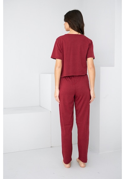 Siyah İnci Bağlamalı Örme Pijama Takım7889 Bordo