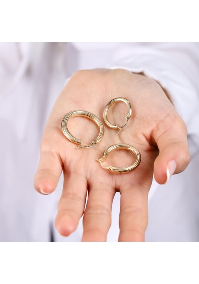 14 Ayar Altın Halka Küpe Siens Tasarım 3.0 Cm