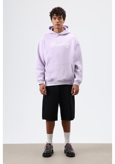 Vamos Oversize Baskılı Kapüşonlu Hoodie Lila