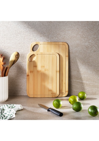 Schafer Woodart 2 Li Dikdörtgen Köşe Delikli Kesme Tahtası Sarı