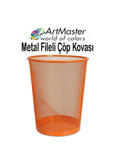 Turuncu Çöp Kovası Paslanmaz Çelik Fileli 1 Adet Ofis Büro Okul Çöp Kovası Metal Delikli Kolay Kullanım Turuncu