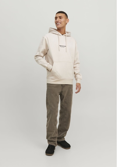 Jack & Jones Kapüşonlu Göğüs Baskılı Sweatshirt - Vesterbro 12241687 Moonbeam Krem