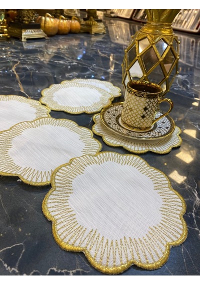 Shems Gold 6'lı Kokteyl Kahve Sunum Peçetesi Sırma Nakışlı