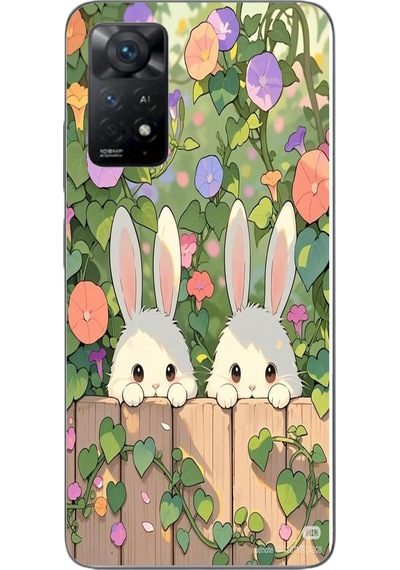 Redmi Note 11e Uyumlu Tavşan Kardeşler Baskılı Silikon Kılıf Renkli
