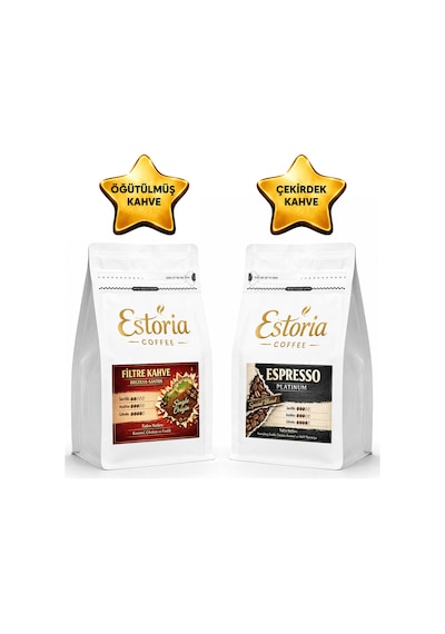 Estoria Coffee Espresso Arabica Çekirdek Kahve 250 G + Santos Filtre Kahve 250 G Yoğun Aroma Dengeli İçim %100 Arabica 500 G