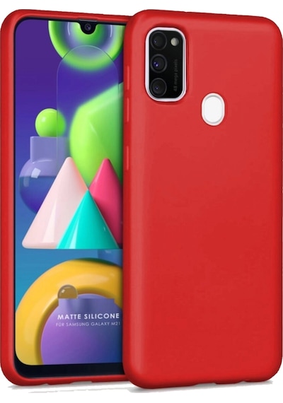 Samsung Uyumlu Galaxy M21 Arka Kapak Silikon Kılıf + Temperli Cam Ekran Koruyucu
