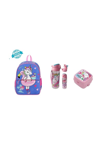 Unicorn Anaokul Çantası-beslenme Çantası Su Matarası Ve Beslenme Kabı Lila-pembe
