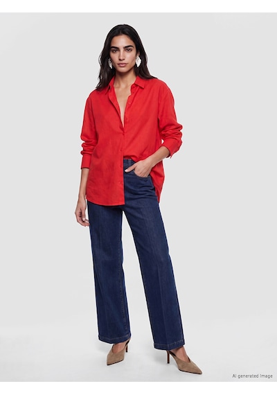 Lcw Vision Kırmızı Oversize %100 Pamuklu Kadın Gömlek