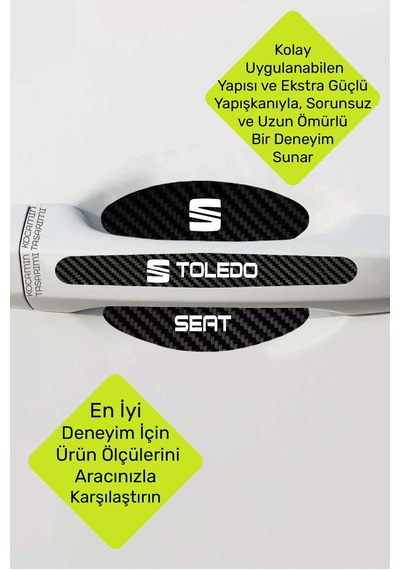 Seat Toledo Karbon Desenli Kapı İçi Kolları Koruma Folyo Seti Toledo Serisine Özel Üretim 8 Parça Takım