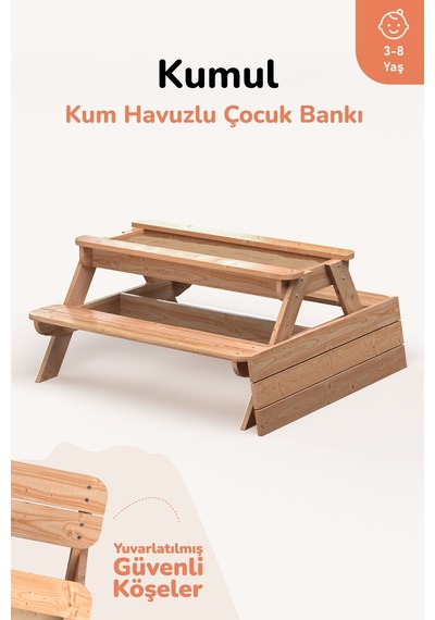 Ovlo Çocuk Kum Havuzlu Etkinlik Masası Kapaklı 3-8 Yaş 4 Kişilik Kumul Naturel