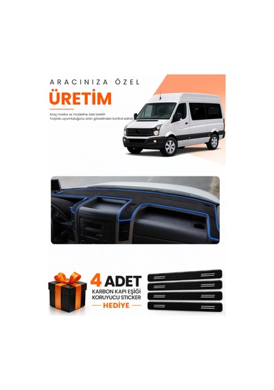 Volkswagen Crafter 2012-2019 Uyumlu Torpido Koruma Örtüsü Oto Kılıfı - Siyah Mavi