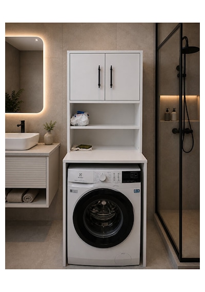 Deniz İki Kapaklı Çamaşır Makinesi Üstü Banyo Düzenleyici 2 Bölmeli Üst Dolaplı Çok Amaçlı Banyo Dolabı Beyaz Deniz İki Kapaklı Çamaşır Makinesi Üstü Banyo Düzenleyici 2 Bölmeli Üst Dolaplı Çok Amaçlı Banyo Dolabı Beyaz