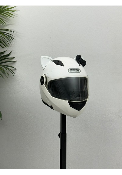 Motor & Motosiklet Siyah Fiyonklu Beyaz Kedi Kulak Kask Dış Aksesuarı Diğer