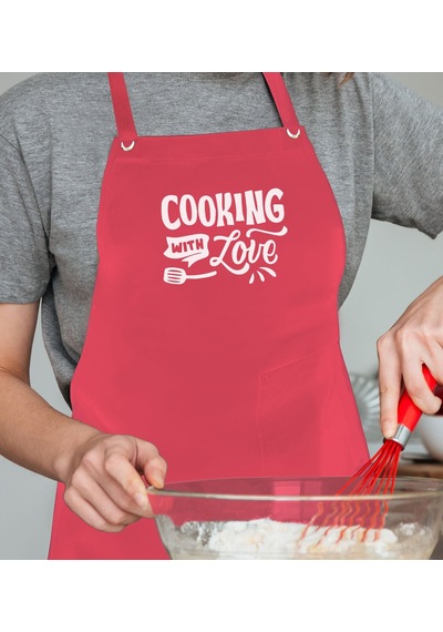 BK Gift Profesyonel Cooking With Love Tasarımlı Pembe Mutfak Önlü