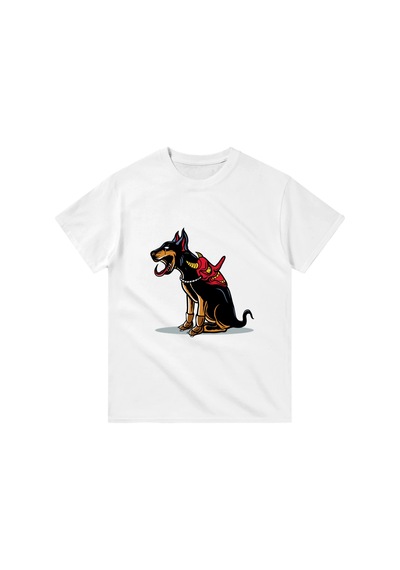 Paybuy Erkek Döberman Köpek Kafatası Maskeli Baskılı Tişört %100 Pamuk R Beyaz