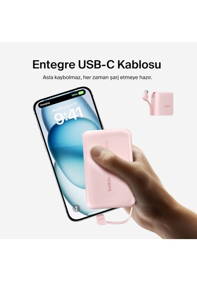 Belkin Boostcharge Power Bank, Entegre Kablolu Taşınabilir Şarj C Diğer