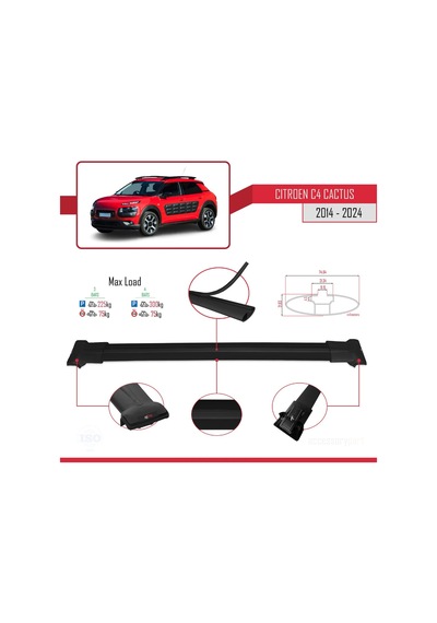 Citroen C4 Cactus 2014 Ve Sonrası İle Uyumlu Fly Model Ara Atkı Tavan Barı Siyah 3 Adet Bar
