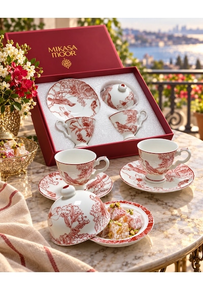 Özel Hediye Kutulu 2li Kahve Fincanı Ve Lokumluk Seti 90ml. Toile Çok  Renkli