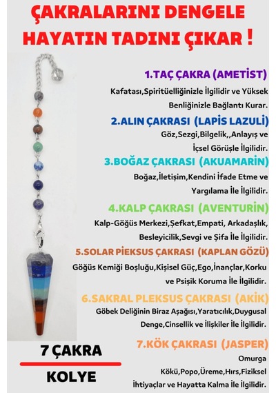 Sertifikalı Pandül Kesim 7 Çakra Doğal Taş Kadın Kolye Sarkaç Özel Tasarım Kolye Zinciri Hediyeli Çok REnkli
