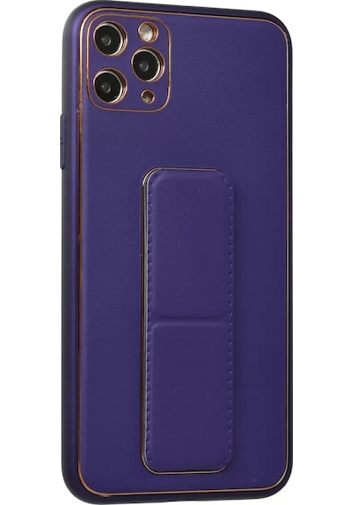 Newface Apple iPhone Uyumlu 11 Pro Max Kılıf Coco Deri Standlı Kapak - Mor Diğer