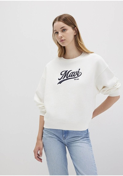Mavi Logo Baskılı Ekru Kadın Sweatshirt M1s10419-80194 Ekru