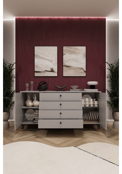 Asra Trend Lüks Konsol Tv Ünitesi %100 Mdf Salon Ve Yemek Odası Ünitesi Knsl04 Kül Gri