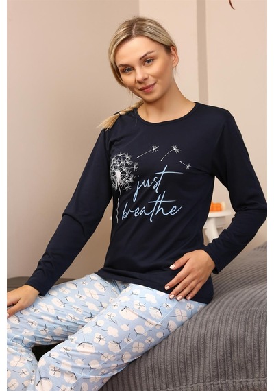 Akbeniz Kadın Penye Uzun Kol Pijama Takım 4189 - M Lacivert