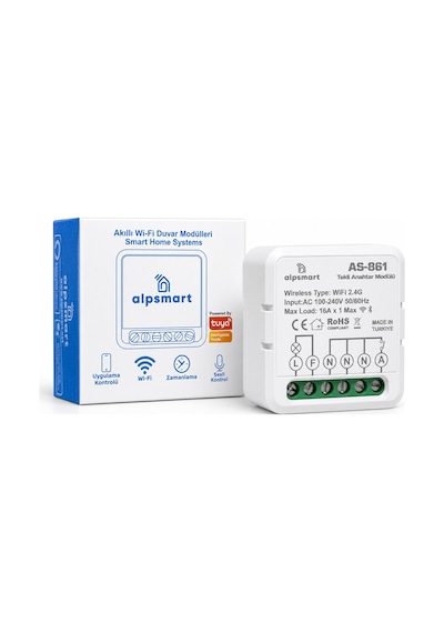 Alpsmart As-861 Akıllı Wi-fi Tekli Duvar Anahtar Modülü Tuya Uyum