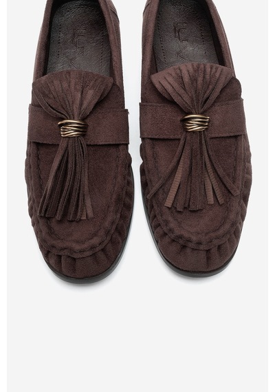 Luvi Shoes Marston Kahverengi Süet Püsküllü Kadın Loafer Ayakkabı