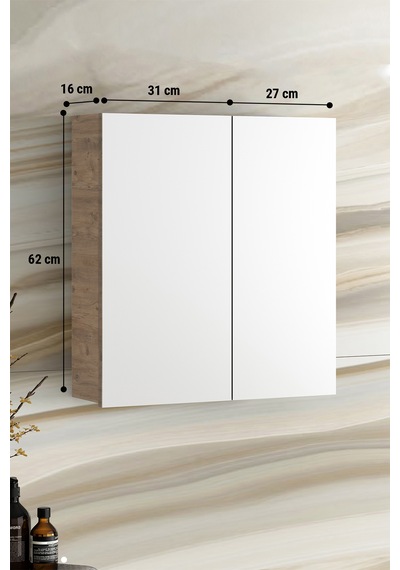 Çiğdem 65 Cm Atlantik Çam Mdf Aynalı Asma Banyo Üst Dolabı Atlantik Çam
