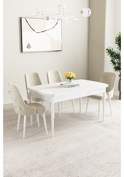 Clara Beyaz 80x132 Açılabilir Mdf Masa Yemek Odası Takımı,mutfak Takımı 4 Adet Sandalye Krem Clara Beyaz 80x132 Açılabilir Mdf Masa Yemek Odası Takımı,mutfak Takımı 4 Adet Sandalye Krem