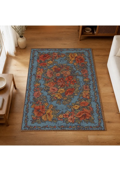 Kartela Halı Karabağ Halı Jüt Taban Dokuma Halı Mavi - 80 X 120 Cm