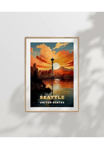 Çerçevesiz Poster Space Needle İle Gün Batımı