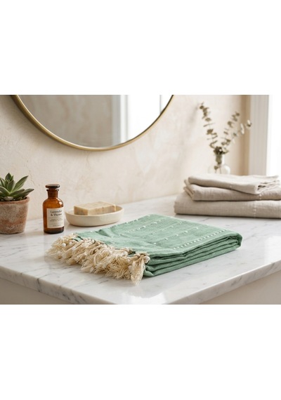 Ludıa %100 Pamuklu Çizgili Yeşil Peştemal Havlu Banyo Ve Plaj Havlusu 90x185 Cm