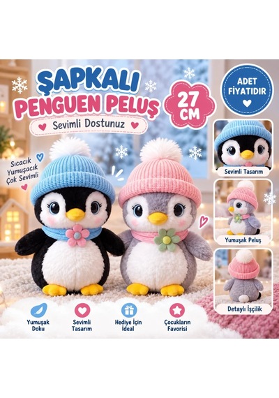 Lbk 10028 Şapkalı Penguen Peluş 27cm Çok Renkli
