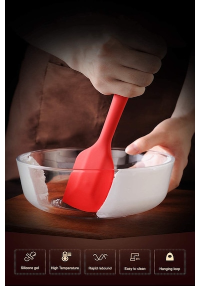 2li Kırmızı Silikon Kaşık Spatula Yanmaz Yapışmaz Çizmez 27cm
