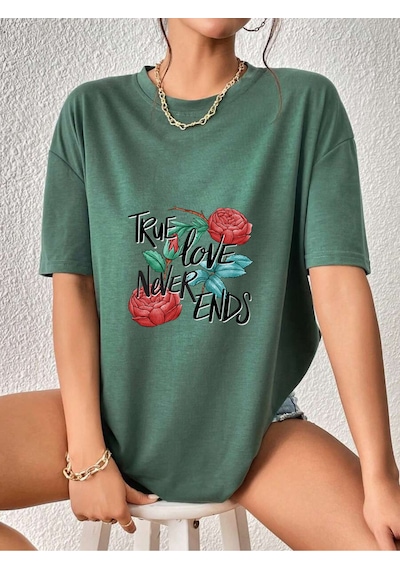 Uyguntarz Unisex True Tasarım Basklı Tshirt Yeşil