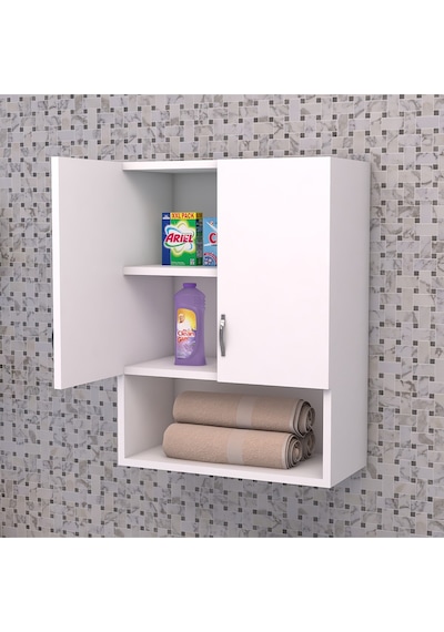 Liza Makina Üstü Dolap, Banyo Dolabı, Çamaşır Dolabı, Havlu Dolabı, Kapaklı Dolap - Beyaz