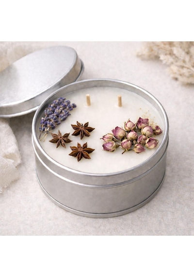 Kokulu Aromaterapi Mum Lavanta , Gül ,yıldız Anason İle Detaylandırılmış 001 - Beyaz