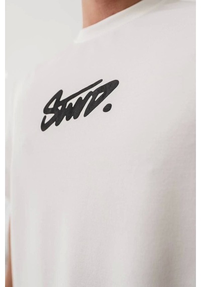 Erkek Baskılı Oversize T-shirt - Beyaz Beyaz