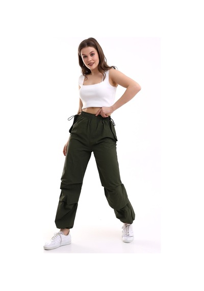 Dechival Kadın Paraşüt Pantolon Haki Yeşili