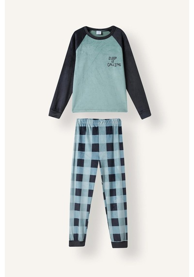 Defacto Baskılı Uzun Kollu Üst Ekose Desenli Ekose Kadife Alt 2li Pijama Takımı Erkek Çocuk I2477a826cwgn1129 Yeşil-gn1129