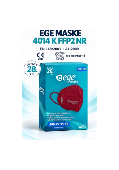 Ege Maske 4014-K Ffp2 Nr N95 Ventilsiz Maske 50'li Bordo