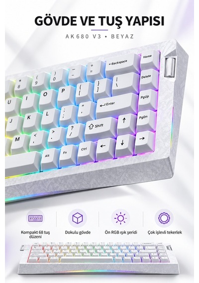 Ajazz Ak680 V3 8000 Hz Manyetik Rgb Oyuncu Klavyesi Beyaz Ice Island