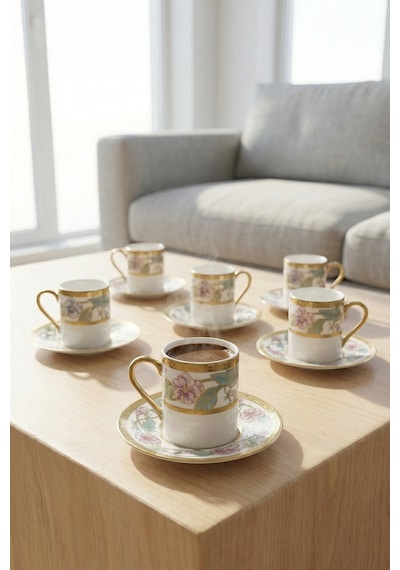 Portia 6 Kişilik Porselen Kahve Fincan Takımı - 90 Ml Renkli