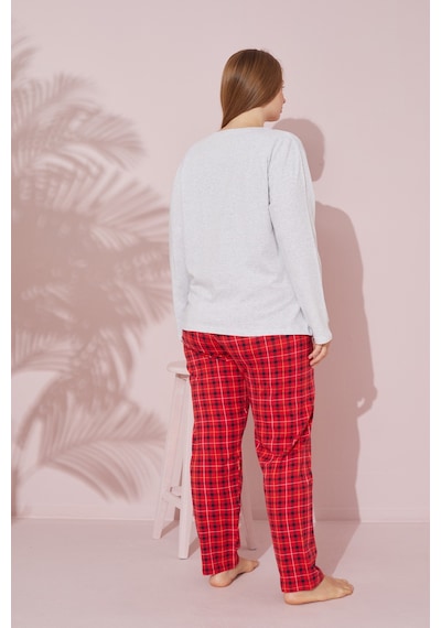 Siyah İnci Pamuklu Curve Büyük Beden Battal Boy Örme Pijama Takım 24240685 Gri